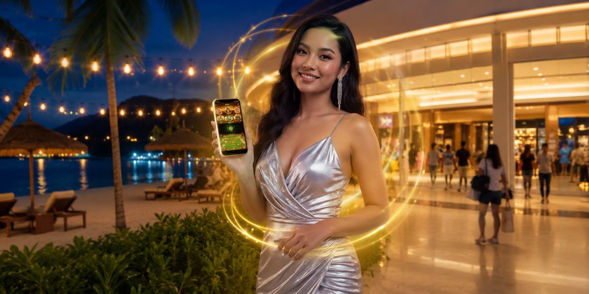 Pengguna mengakses aplikasi kasino poker hengongbet di Langkawi melalui peranti mudah alih semasa bercuti